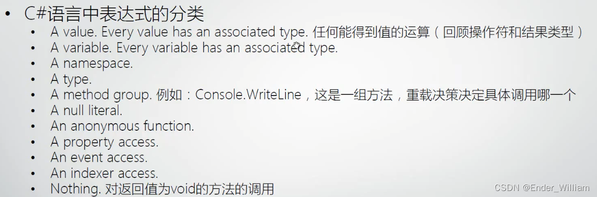 C# 语言中表达式的分类